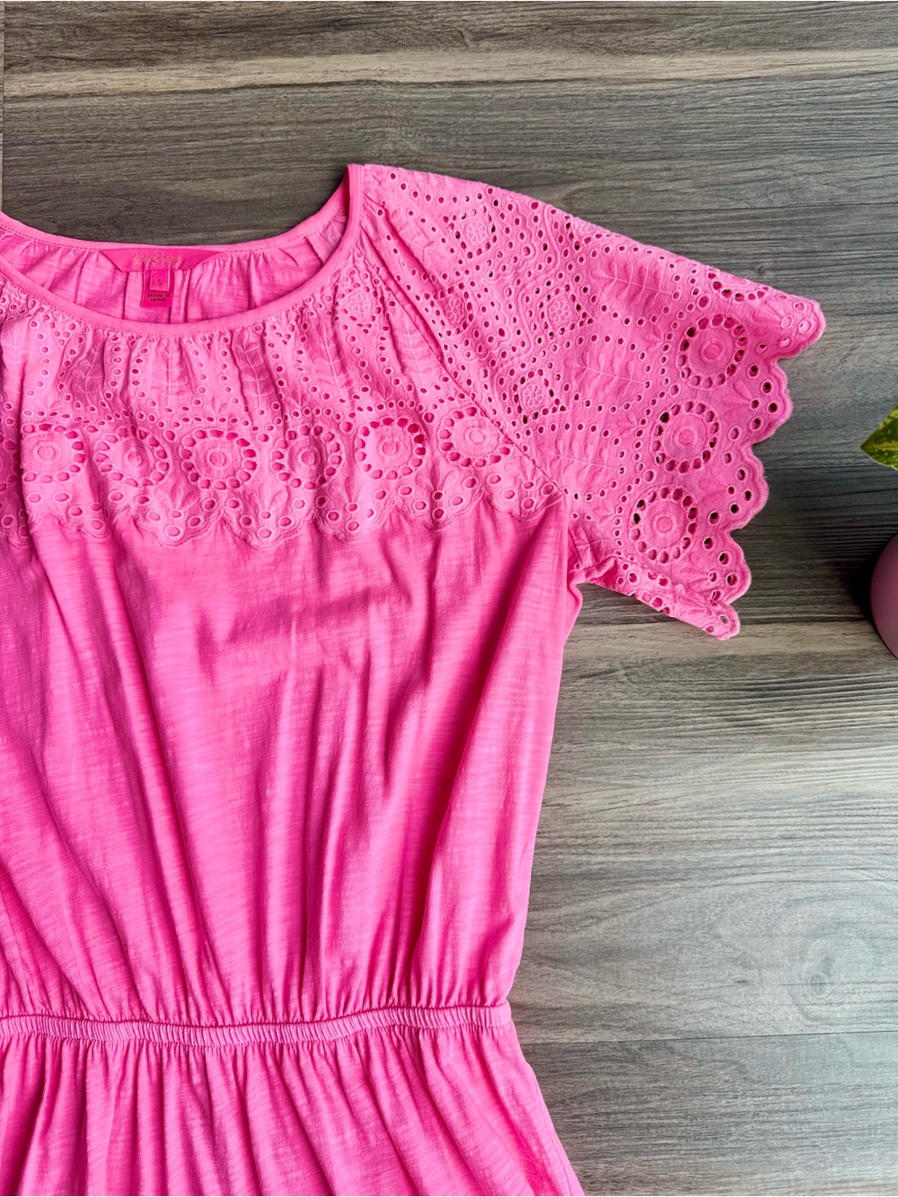 Lilly Pulitzer Taylinn Eyelet Cotton Dress Prosecco Pink Flutter Sleeve Small - Picture 5 of 15